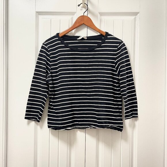 Zara Navy Striped Cropped Tee – Size L (Fits S/M for Oversized Look) - Picture 1 of 9